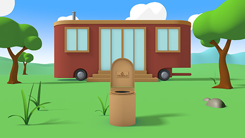 Produkt vor einem Tiny House